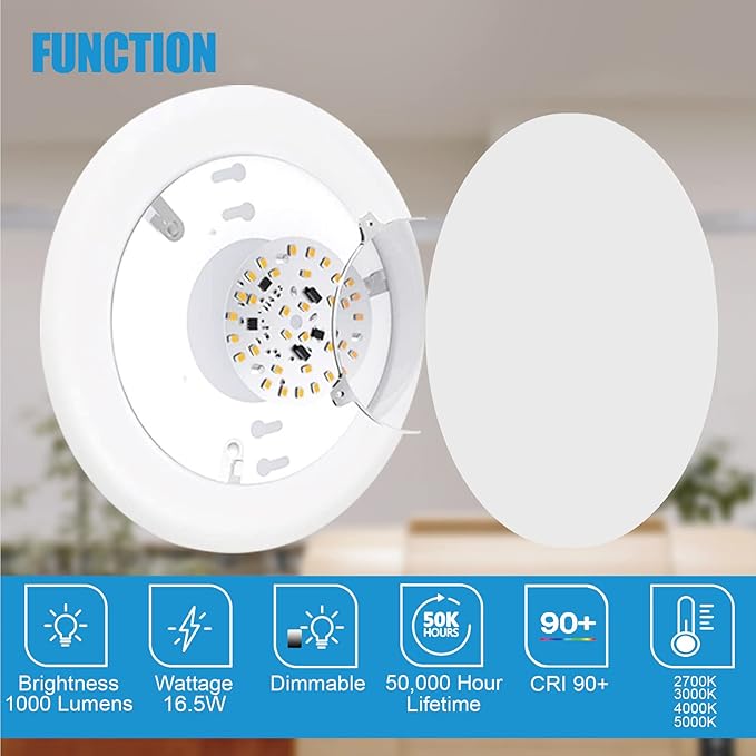ECOELER 6 Inch Dimmable Aluminum Baffle White Trim LED Disk Light, 16.5W 5000K Daylight,1000Lm, LED Flush Mount Ceiling Fixture for Home Improved, ETL and FCC Approved