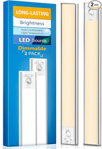 Under Cabinet Lighting, LED Motion Sensor Light Indoor, 2200mAh USB Rechargeable Closet Lights Battery Operated, Stick On Magnetic Wireless Dimmable Under Counter Lights for Kitchen, Stairs (2 Pack)