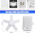 Led Garage Lights 4 Pack, Coomoors 80W LED Shop Light, 8000LM 6500K E26/E27 Garage Ceiling Light with 5 Adjustable Panels 80W-4 Pack