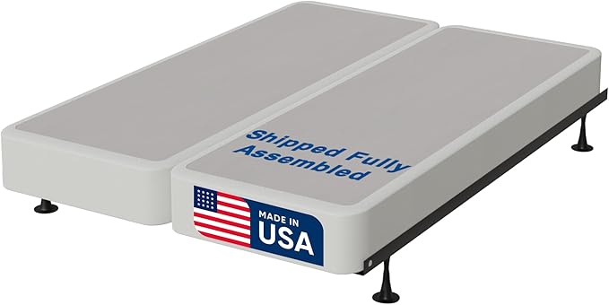 Nutan, 4-Inch Sturdy Wood Box Spring for Mattress Support - Durable and Fully Assembled, Natural Wood Foundation for Queen, White