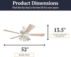 Prominence Home Glenmont, 52 Inch Farmhouse LED Ceiling Fan with Light, Pull Chain, Three Mounting Options, Dual Finish Blades, Reversible Motor - 50389-01 (Distressed White)