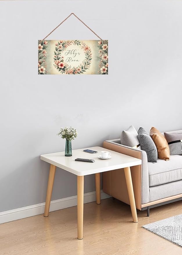 Personalized Flower Sign Wreath Door Décor For Kids Room Custom Name Wall Art Decor, Flowers Floral Nursery Art Plate For Girls Room Living Room Bedroom Greenhouse Garden