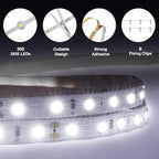 Onforu LED Light Strip,16.4ft Dimmable LED Tape Light, 6000K Daylight White Strip Lighting, 300 LEDs Flexible Vanity Mirror Light, 5M 12V Ribbon Rope Light for Bedroom, Under Cabinet,Kitchen,Christams
