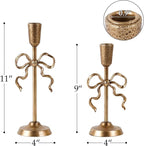 NIKKY HOME Gold Bow Iron Taper Candle Holders Set of 2, Vintage Decorative Tall Candlesticks Centerpieces Decor for Dining Room Table Wedding Party Mantle Fireplace Housewarming Gift