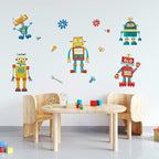 Yovkky Robots Educational Wall Decals Stickers, Bulb Gear Baby Boys Room Nursery Playroom Decor, Clockwork Wrench Toddler Kids Bedroom Home Classroom Decorations Art