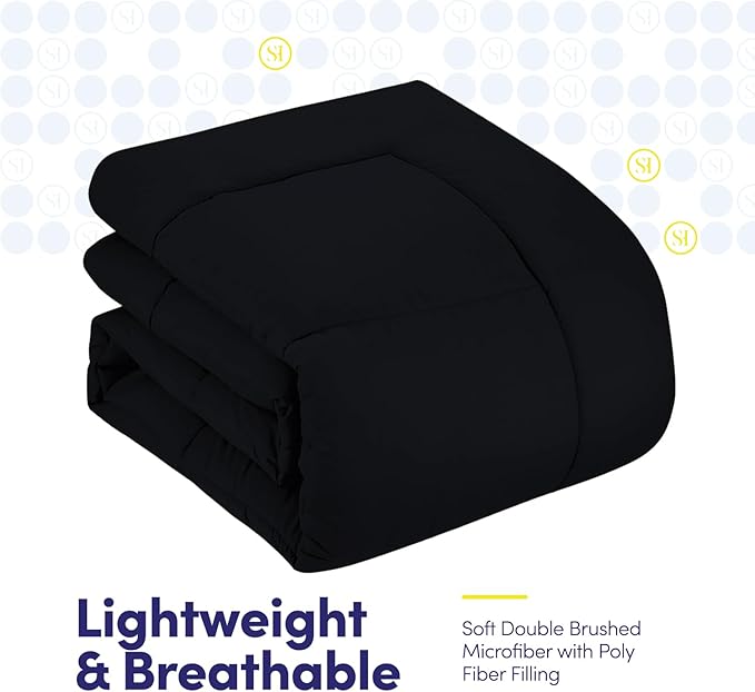 Full Size Comforter Set with Sheets - 7-Piece Bedding Collection - 1 Comforter, 1 Fitted Sheet, 1 Flat, 4 Pillowcases - Deep Pocket - Soft & Breathable Premium Quality - Ideal for All Seasons, Black
