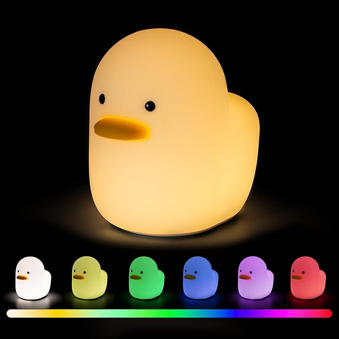 UNEEDE Voice Control LED Benson Night Light, Cute Duck Animal Silicone Nursery Night Light Rechargeable Table Lamp Bedside Lamp with Touch Sensor for Baby Girls Women Bedrooms, Living Room