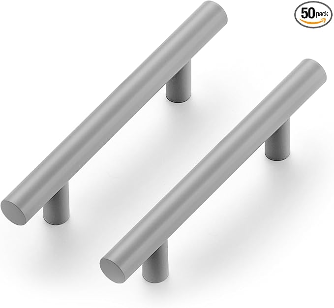 Ravinte 50 Pack | 5 Inch Cabinet Pulls Grey Stainless Steel Kitchen Drawer Pulls Cabinet Handles 5 InchLength, 3 Inch Hole Center
