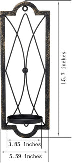 Gothic Candle Sconce Set of 2 -Gold Black Metal Wall Candle Holder-Rustic Home Deco