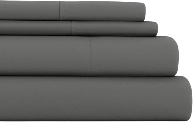 Linen Market Brushed Microfiber King Sheet Set 4 Piece – Oeko-TEX Certified Ultra Soft & Wrinkle-Free - 16" Deep Pocket Sheets - Easy Care King Size - Gray