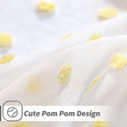 MYSKY HOME Yellow Curtains for Girls Bedroom Nursery Pom Pom Curains for Boys Girls Kids Room White Sheer Curtains for Living Room Playroom Rod Pocket Window 52" x 63" Set of 2