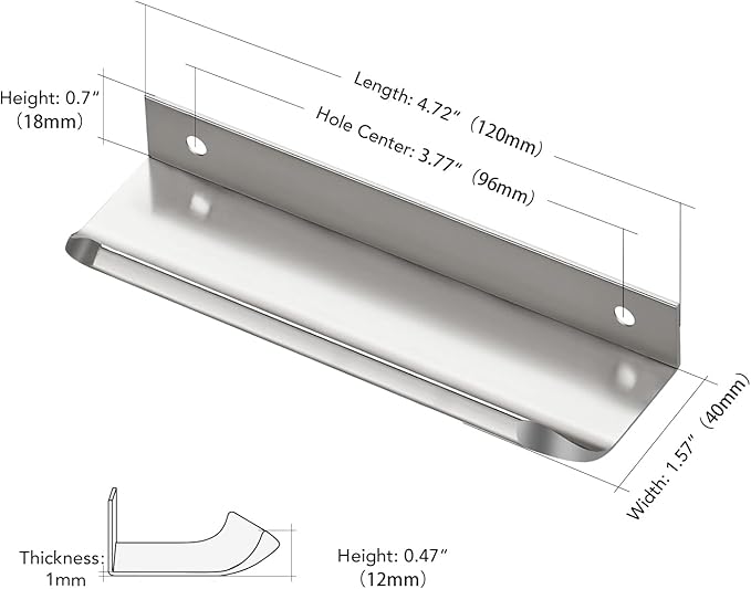 Ravinte Hardware 20 Pack Silver Cabinet Handles, 4.75 Inch (120mm) Finger Edge Pulls, 3.75 Inch Hole Center, Finger Pulls for Cabinets