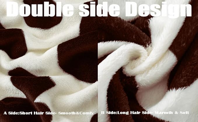 Richave Fleece Cow Print Blanket for All Season - Premium Lightweight Anti-Static Brown and Ivory Twin/Twin XL Size Extra Long Blankets, Bedroom Decor 66" x 90"(Brown Cow)