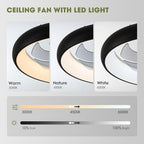Modern Black 20" Flush Mount Ceiling Fan with Lights, 6 Wind Speeds, LED, Bedroom, Kitchen