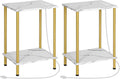 HOOBRO Side Table with Charging Station, Set of 2 End Tables with USB Port and Outlet, Nightstand with 2-Layer Storage Shelves for Small Spaces, Living Room, Bedroom, Gold and Marble DM09UBZP201