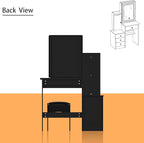 FAMAPY Vanity Mirror with Lights Desk and Chair, Vanity Desk with Sliding Lighted Mirror, Makeup Vanity with Lights, Drawers & Crystal Handles, Cushion Stool, Black