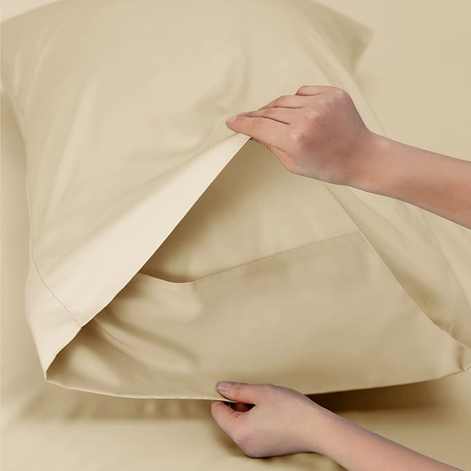 Bedsure Cooling Sheets Twin, Rayon Derived from Bamboo, Breathable & Soft Twin Sheets Set, Deep Pocket Up to 16 Inches, Hotel Luxury Silky Bedding for Hot Sleepers, Alabaster Gleam