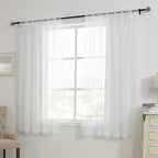 HUTO 2 Panels Small White Sheer Curtains 45 inches Long Rod Pocket Sheer Window Drapes Panels for Kitchen Bathroom