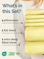 Extra Deep Full Sheet Set - 6 Piece Breathable and Cooling Sheets - Hotel Luxury Bed Sheets Set - Easy & Secure Fit - Soft, Wrinkle Free and Comfy Sheets Set - Yellow Sheet Set with Extra Deep Pockets