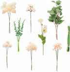 Floroom Artificial Greenery Stems Box Set, 22pcs with 8 Kinds of Faux Greenery Flowers Picks for DIY Bridal Bouquets Wedding Floral Arrangement Table Centerpieces, Green & Cream
