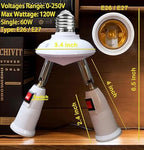 2-in-1 Light Socket Extender, E26/E27 to 2 Bulb Adapter with Adjustable Arms, 360° Rotatable for Ceiling Fan/Lamp Holder, UL Listed, Extension Splitter with Power Switch(White)