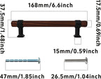 4Pcs 6.6” Walnut Wood Drawer Pulls, 128mm/5 Hole Center, Kitchen Cabinet Hardware Handles, Metal and Wooden Cabinet Knobs, T Bar Knob Pull Handles for Wardrobe, Dresser, Cupboard