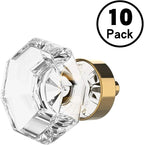 Alzassbg 10 Pack Clear Crystal with Gold Cabinet Knobs, 1-3/8 Inch(35mm) Cabinet Hardware Octagon Glass Crystal Knobs for Drawers AL1021
