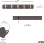 Umbra Flip Wall Mounted Floating Rack – Modern, Sleek, Space-Saving Coat Hanger with 5 Retractable, Driftwood/Nickel Hook