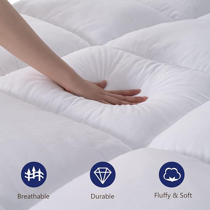 Marine Moon Extra Thick Cooling Plush Pillow Top Mattress Bed Topper, Fluffy Soft Mattress Pad, Hotel Quality Down Alternative Pillow Topper for Full Size Bed with Deep Pocket