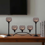 Crystal Tealight Candle Holder Centerpiece Home Decorative Candlestick Holder Elegant Table Centerpiece Home Decor Wedding Party Anniversary (Black, Set of 3)