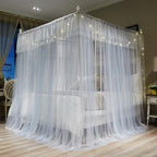 Joyreap Luxury 4 Corners Post Canopy Bed Curtains - Grey & White Cozy Drape Netting - Cute Princess Style Bedroom Decoration Accessories (47" W x 78" L, Twin)