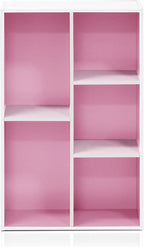 Furinno LUDER Book Shelf, 5-Cube Bookshelf, Reversible Bookcase, 9.4" x 19.5" x 31.5", for Living Room, Bedroom, Home Office, White/Pink