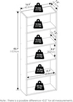 Furinno Basic Book Shelf, 5-Tier Bookshelf, Cube Storage Organizer Bookcase with Open Shelf, 7 x 17 x 44, for Living Room, Bedroom, Home Office, Amber Pine