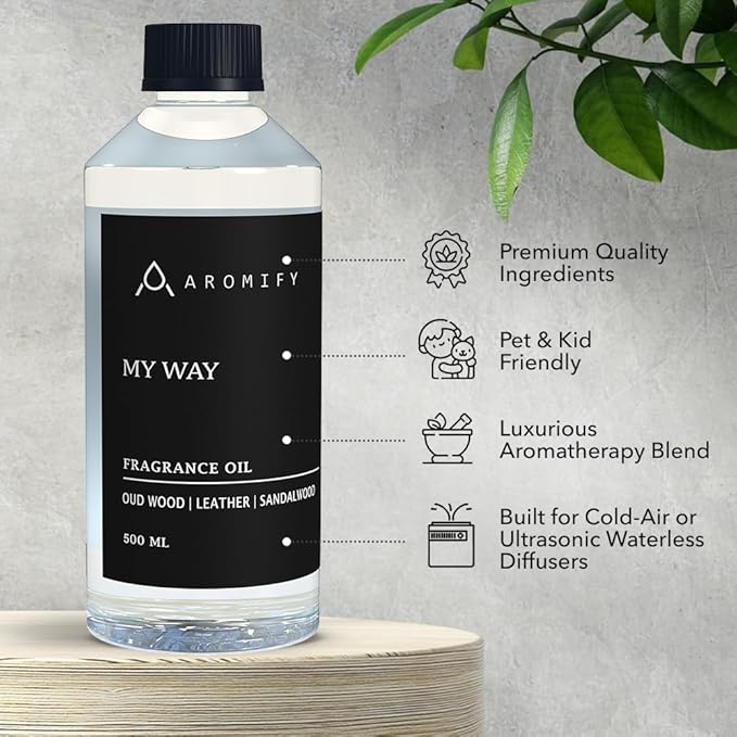 My Way Diffuser Oil, Inspired by 1 Hotel Miami Beach, 16.9 FL Oz, 500 mL, Hotel Scent Diffuser Oil, My Way Aromatherapy Blend of Essential Oils for Home & Office, Leather & Sandalwood Scent.