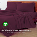 LANE LINEN 100% Organic Cotton Sheets Queen Size, Classic Percale Weave Fully Elasticized Breathable Queen Cotton Sheet Set, Machine Washable Soft & Comfy Queen Sheet Set - Windsor Wine