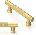 10 Pack Brushed Gold Knurled Cabinet Pulls 3 Inch(76mm) Kitchen Cabinet Handles Solid Zinc Alloy Cabinet Hardware Drawer Pulls