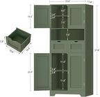 Iwell 58" H Tall Bathroom Storage Cabinet with 2 Drawers & 2 Adjustable Shelves, Bathroom Cabinet with 4 Doors, Tall Cabinet for Living Room, Dining Room, Entryway, Forest Green