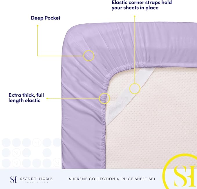 Queen Size Bed Sheets - Breathable Luxury Sheets with Full Elastic & Secure Corner Straps Built In - 1800 Supreme Collection Extra Soft Deep Pocket Bedding Set, Sheet Set, Queen, Lavender