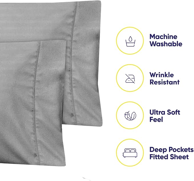 Cal King Size Bed Sheets - 6 Piece 1500 Supreme Collection Fine Brushed Microfiber Deep Pocket California King Sheet Set Bedding - 2 Extra Pillow Cases, Great Value, California King, Dobby Silver