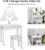 Giantex Vanity Set with Oval Mirror & Cushioned Stool, Makeup Dressing Table Large Storage with 5 Drawers, Mirrored Bedroom Vanities Makeup Table for Kids Girls Women, Easy Assembly (White)