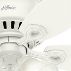 Hunter 52 inch Indoor Ceiling Fan with LED Lights - White Ceiling Fan with Pull Chain, For Bedroom, Living Room, or Kitchen, Low Profile Mount, No Remote, 5 Blades - Builder 53326, Snow White