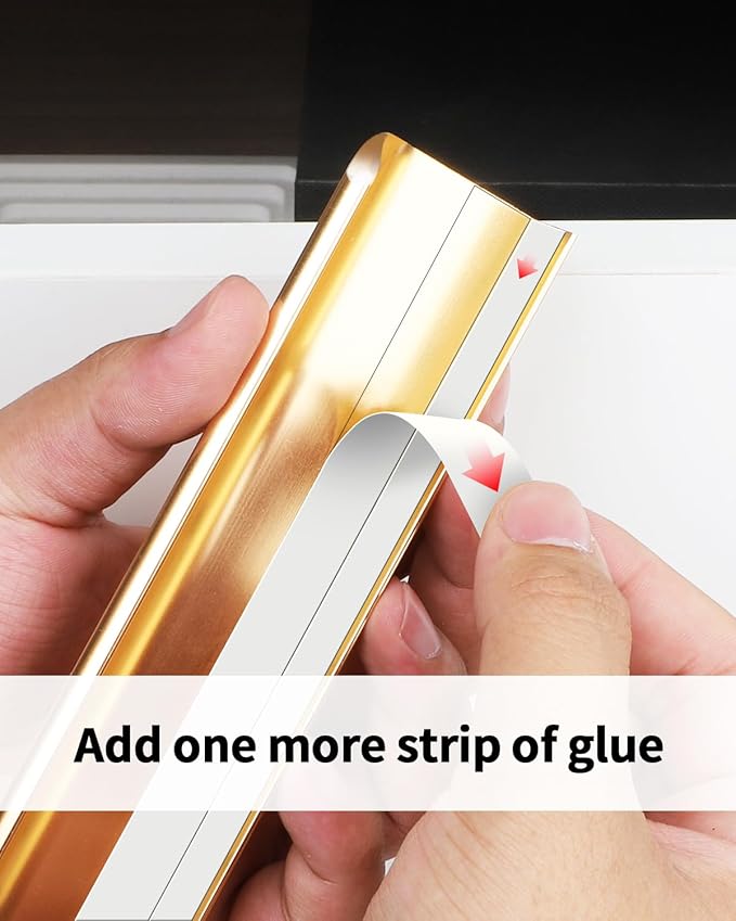 5 Pack 6 inch self Adhesive Cabinet pulls Adhesive Cabinet Handles Gold Drawer pulls Stick on Handles for Finger pulls for Concealed Edge Seam Flat Drawer