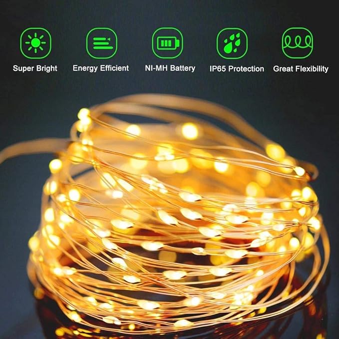 String Lights, Waterproof LED String Lights,2 Pack 20ft 60 LED Festival Decorations Crafting Battery Powered Copper Wire Starry Fairy Lights (Warm White)