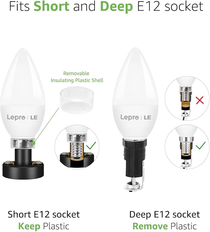 Lepro E12 LED Candelabra Light Bulbs, 5000 Kelvin Daylight White 5.5 watt, 40 watt Equivalent B11 C37 Ceiling Fan Bulb Chandelier Bulbs, Type B Small Base Candle Lights, Plastic, Not-dimmable, 3-Pack