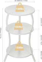 Vintage Small Round Side Table, 3-Tier Slim Waist Circular End Table with Storage Shelf, Compact Tea Sofa Table, Round Corner Coffee Table Nightstand for Living Room Bedroom Small Spaces,White