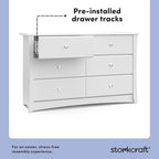 Storkcraft Crescent 6-Drawer Dresser (White) – GREENGUARD Gold Certified, White Dresser for Bedroom, Kids & Nursery Storage Chest, Safety Interlocking Drawers, Pre-Installed Tracks, Kids Chest