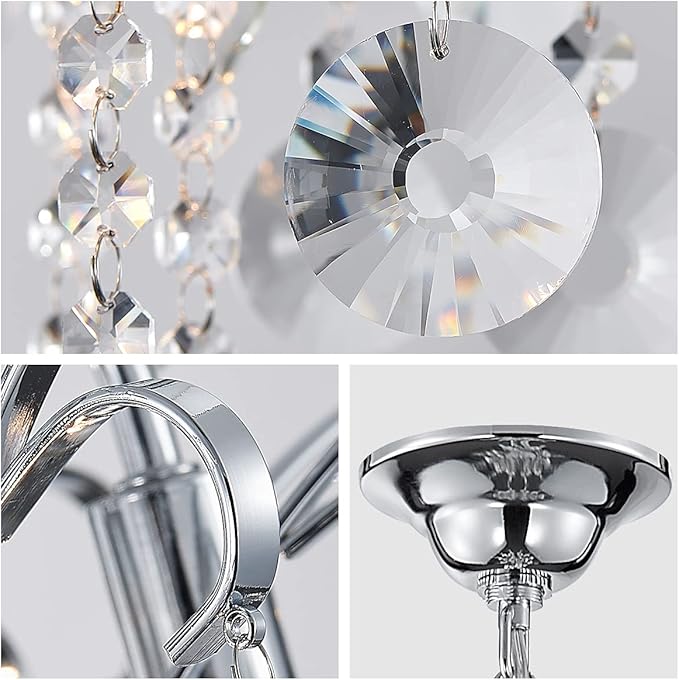 WUZUPS Crystal Chandelier 5-Light Pendant Ceiling Light Modern Lighting Fixture for Bedroom Hallway Bar Kitchen Bathroom, H 22.6'' x W 19.2'', E12 Base, Chrome