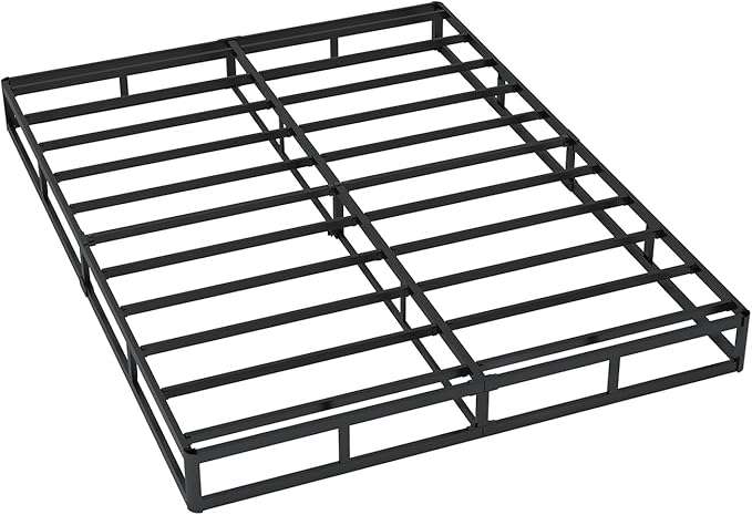 Queen Box Spring 7 Inch Low Profile Box Spring Queen Size Bed Base, 3000 lbs Black Heavy Duty Metal Mattress Foundation with Easy Clean Fabric Cover,Easy Assembly