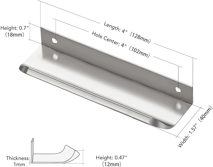 Ravinte Hardware 8 Pack Silver Cabinet Handles, 5 Inch (128mm) Finger Edge Pulls, 4 Inch Hole Center, Finger Pulls for Cabinets