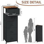 Somdot Tall Dresser for Bedroom with 5 Drawers, Storage Organizer Chest of Drawers with Removable Fabric Bins for Closet Bedside Living Room Laundry Entryway Hallway, Black Rustic Brown